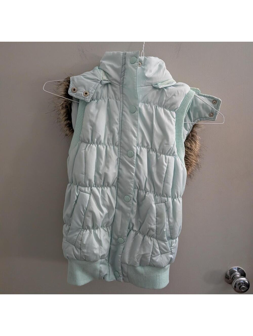 Vintage 90s dELiA*s Light Pastel Puffer Vest Faux Fur Hood Small VTG Streetwear